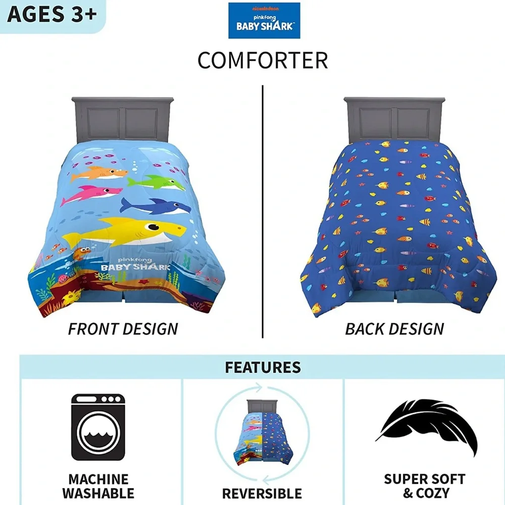 Baby Shark Kids Bedding Soft Microfiber Reversible Comforter